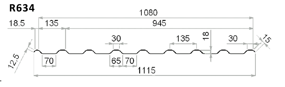 R634 sávfelülvilágító profil méretek